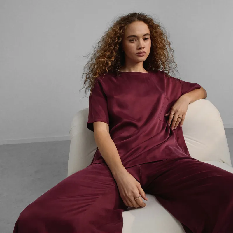 Washable Silk Tee Pant Set made by lunya