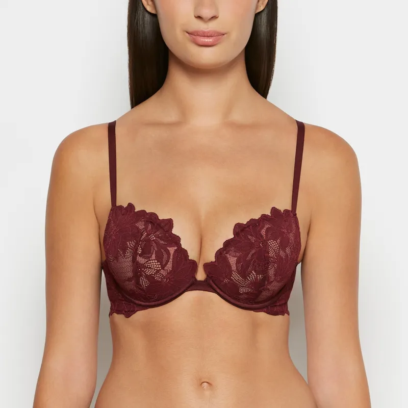 Push up bra with all over Reverie Lace in Russian Ruby made by INTERMIX