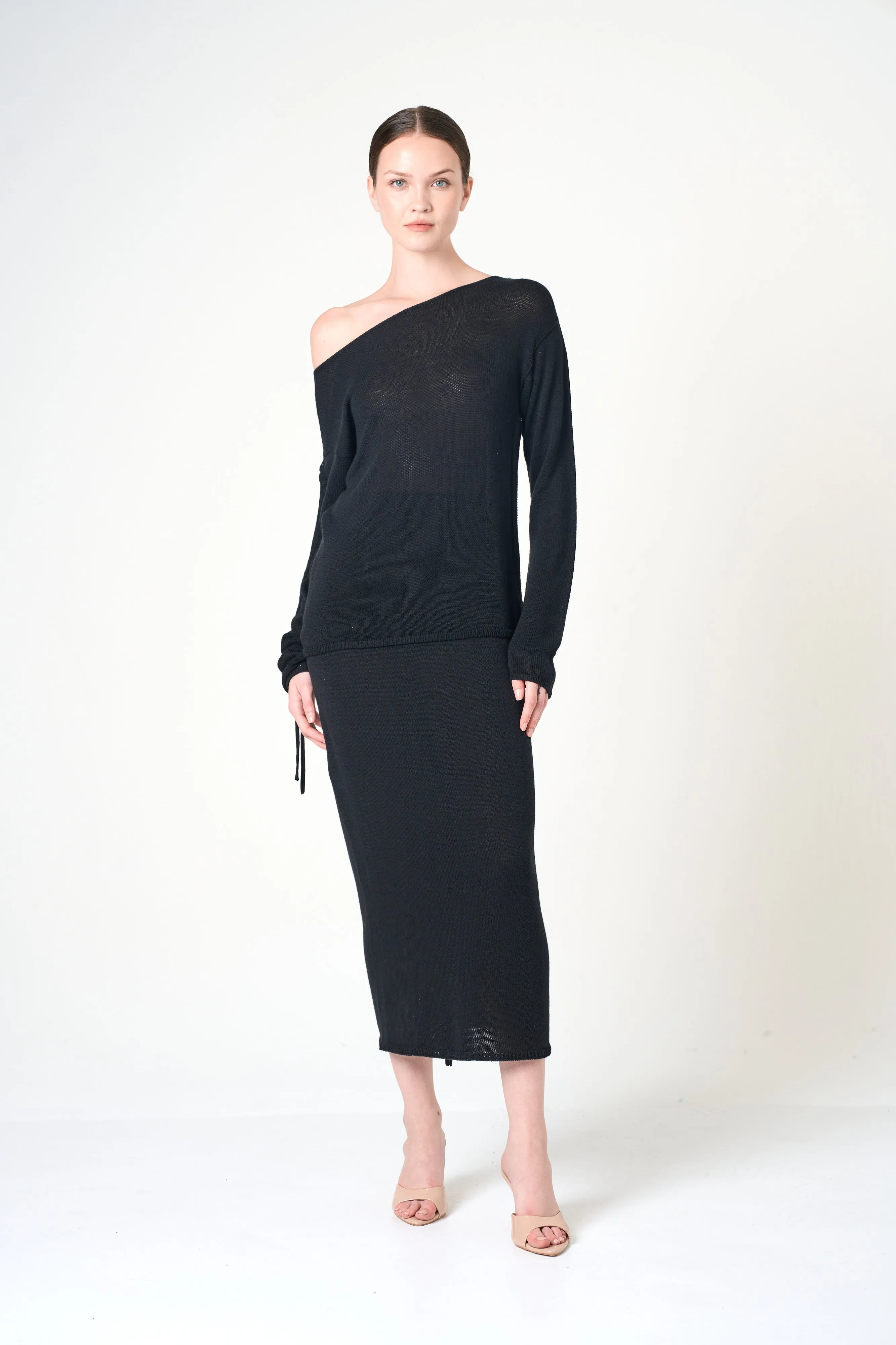 Midi Pencil Skirt in Black sold by INTERMIX product image thumbnail 3