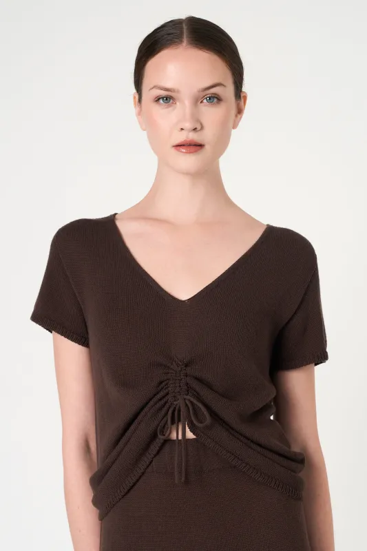 Short Sleeve Top in Brown made by INTERMIX