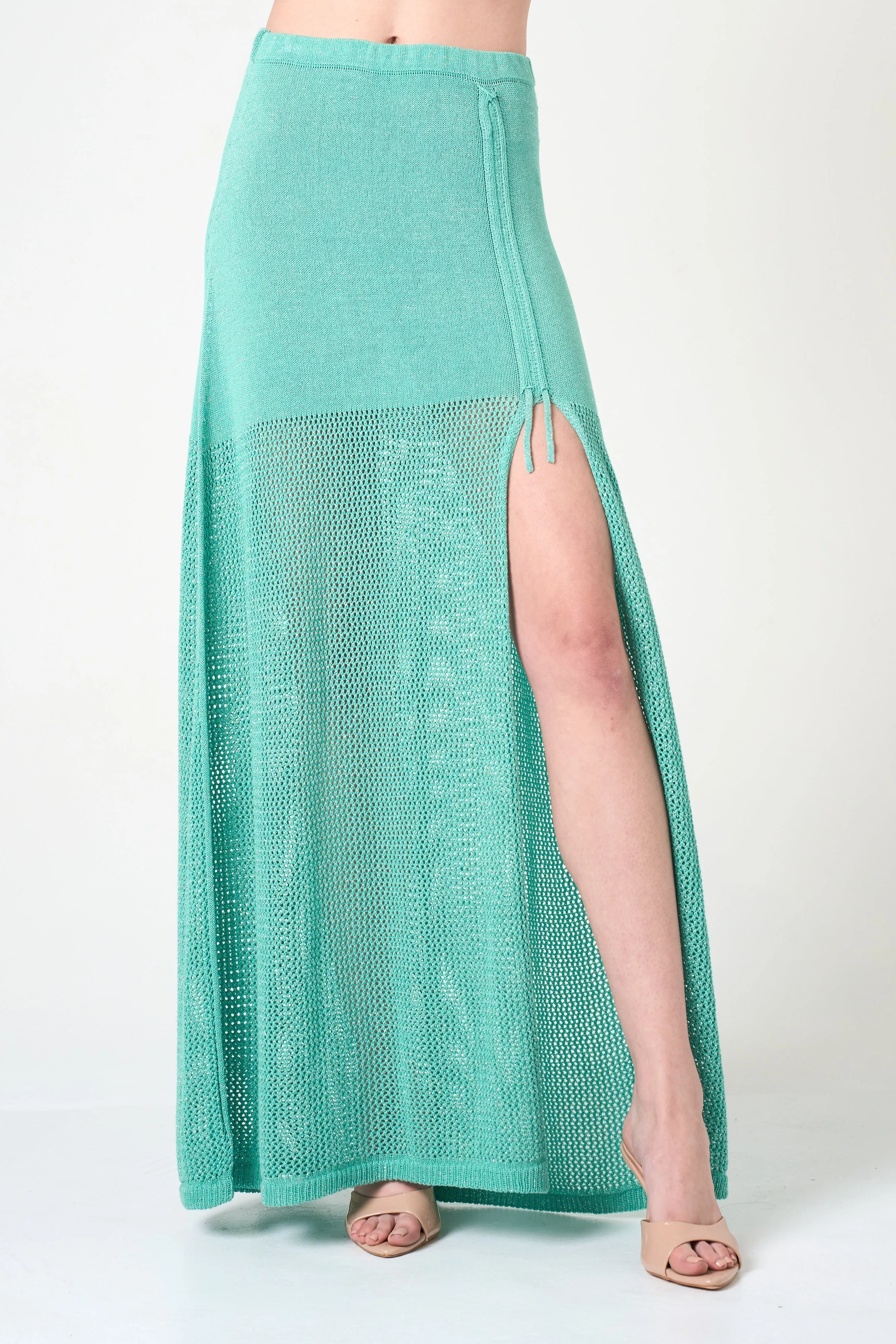 Luxe Long Skirt in Aqua sold by INTERMIX