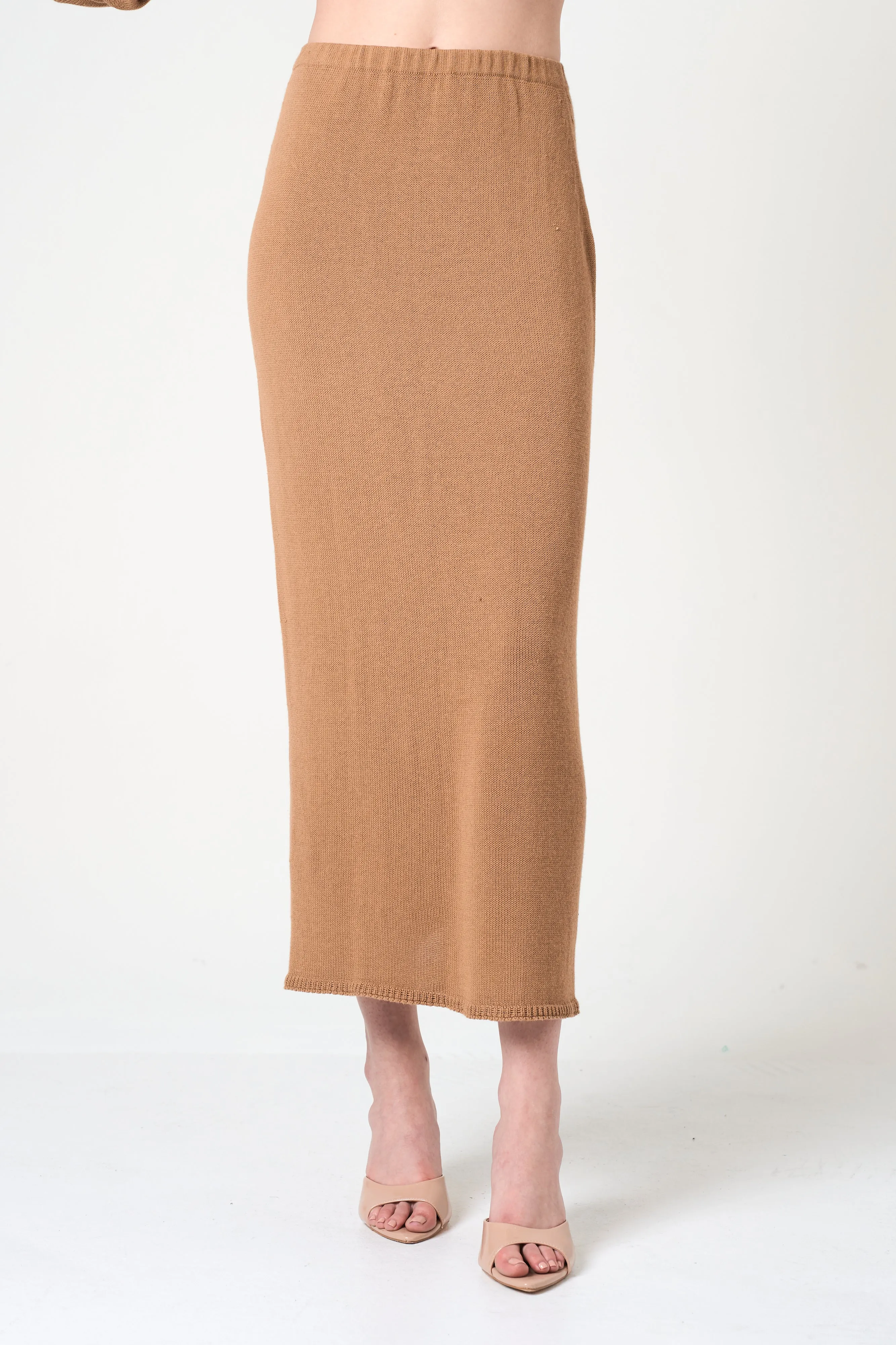 Midi Pencil Skirt in Camel sold by INTERMIX
