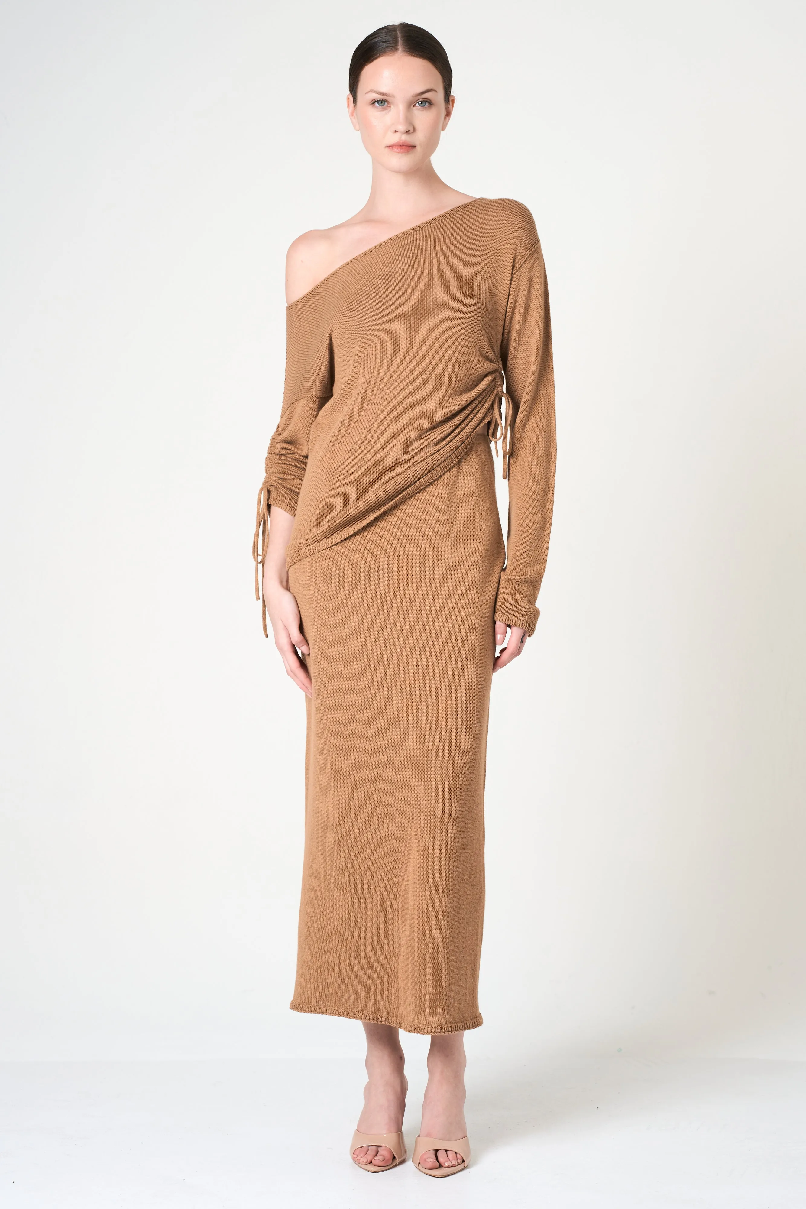 Midi Pencil Skirt in Camel sold by INTERMIX product image thumbnail 3
