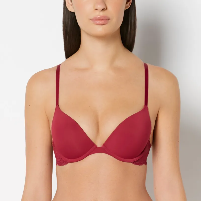 Smooth Push Up Plunge Bra With Charmed Lace Wing in Plum Rose made by INTERMIX
