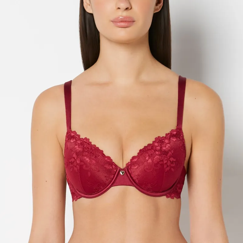 Full Coverage Lightly Lined Bra With Romantic Lace in Plum Rose made by INTERMIX