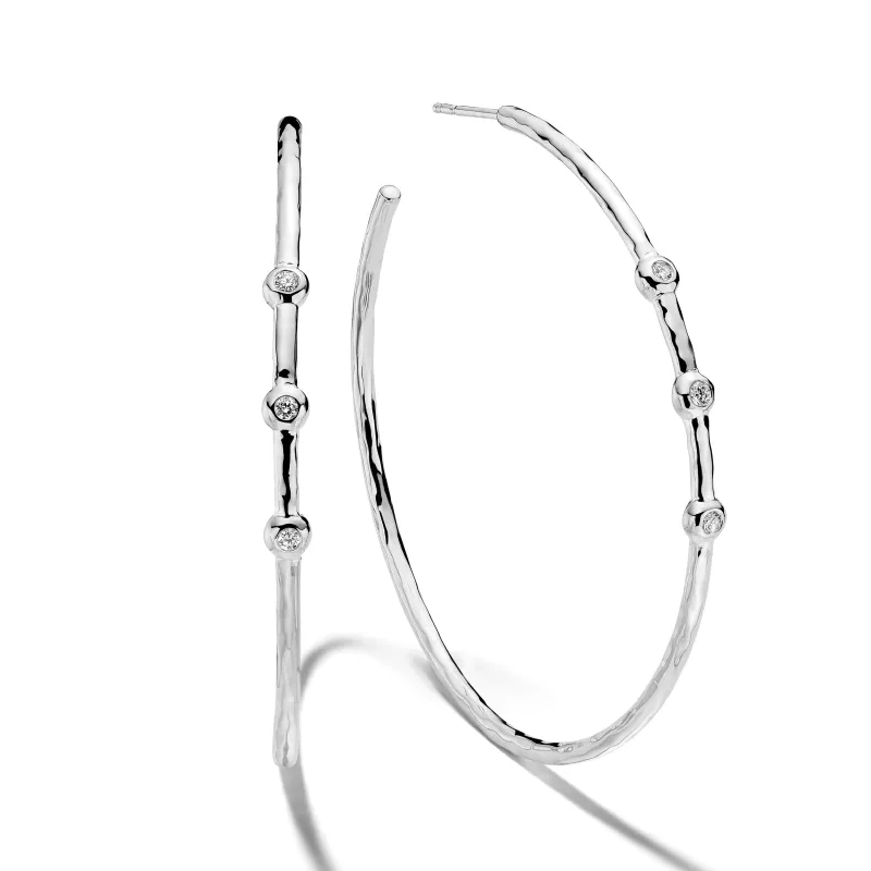 Large 3-Stone Hammered Hoop Earrings (0.17ctw) sold by Ippolita
