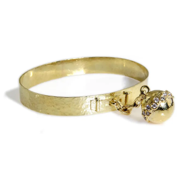 Hammered Bangle with Ball Charm with Dia (.74ctw) made by Ippolita