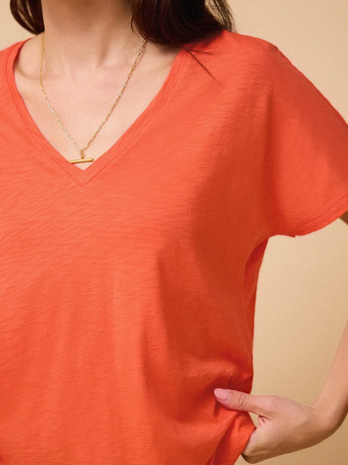 Esmee Pima Cotton V Neck - Coral sold by iris product image thumbnail 2