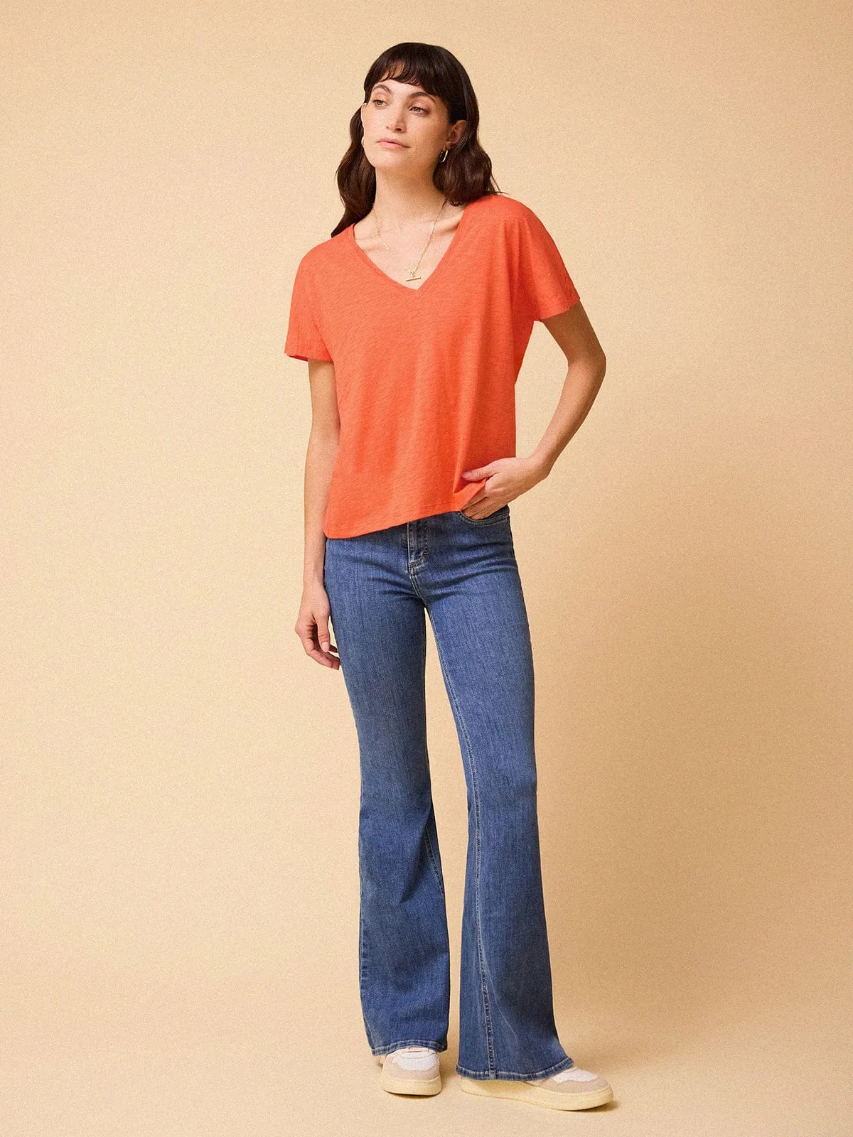 Esmee Pima Cotton V Neck - Coral sold by iris
