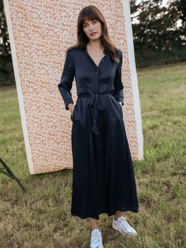 Seren Satin Dress- Navy sold by iris