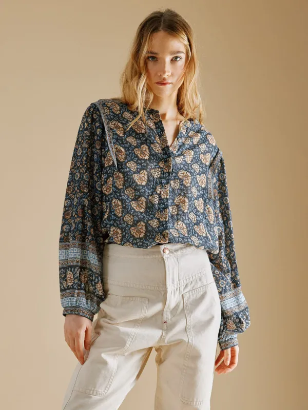 Rhea Button Front Blouse- Dark Grey made by iris