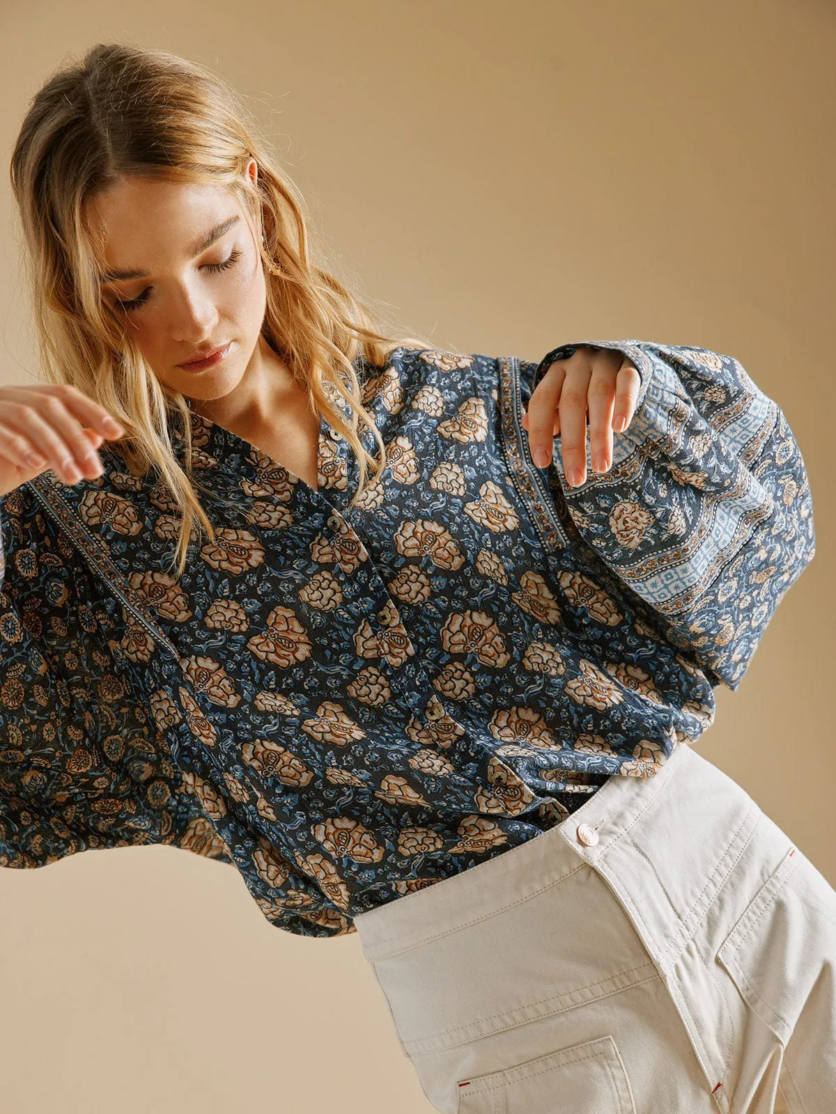 Rhea Button Front Blouse- Dark Grey sold by iris product image thumbnail 2