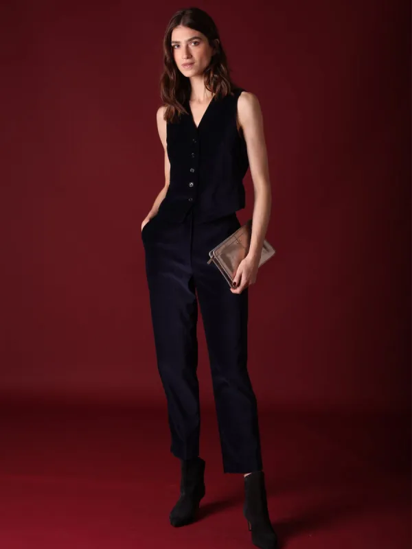 Odette Navy Velvet Trousers made by iris