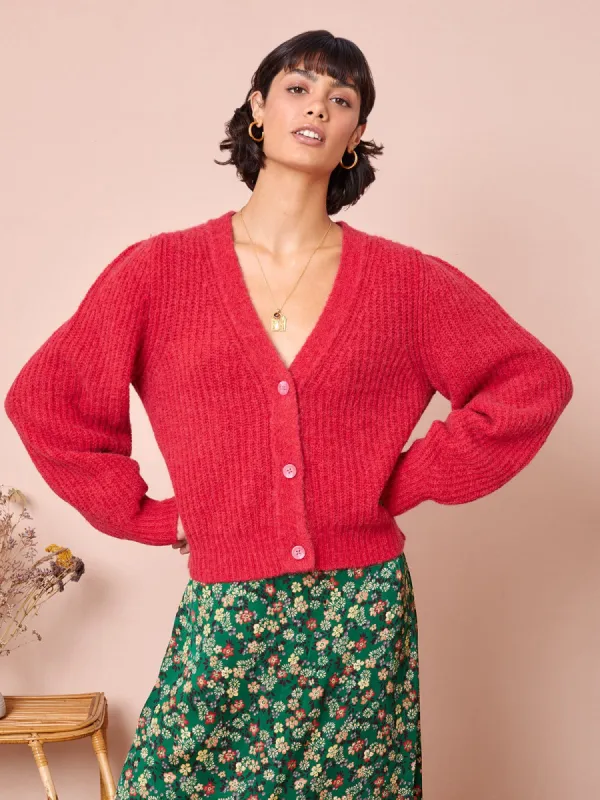 Mabel Alpaca Cardigan- Cherry Red sold by iris