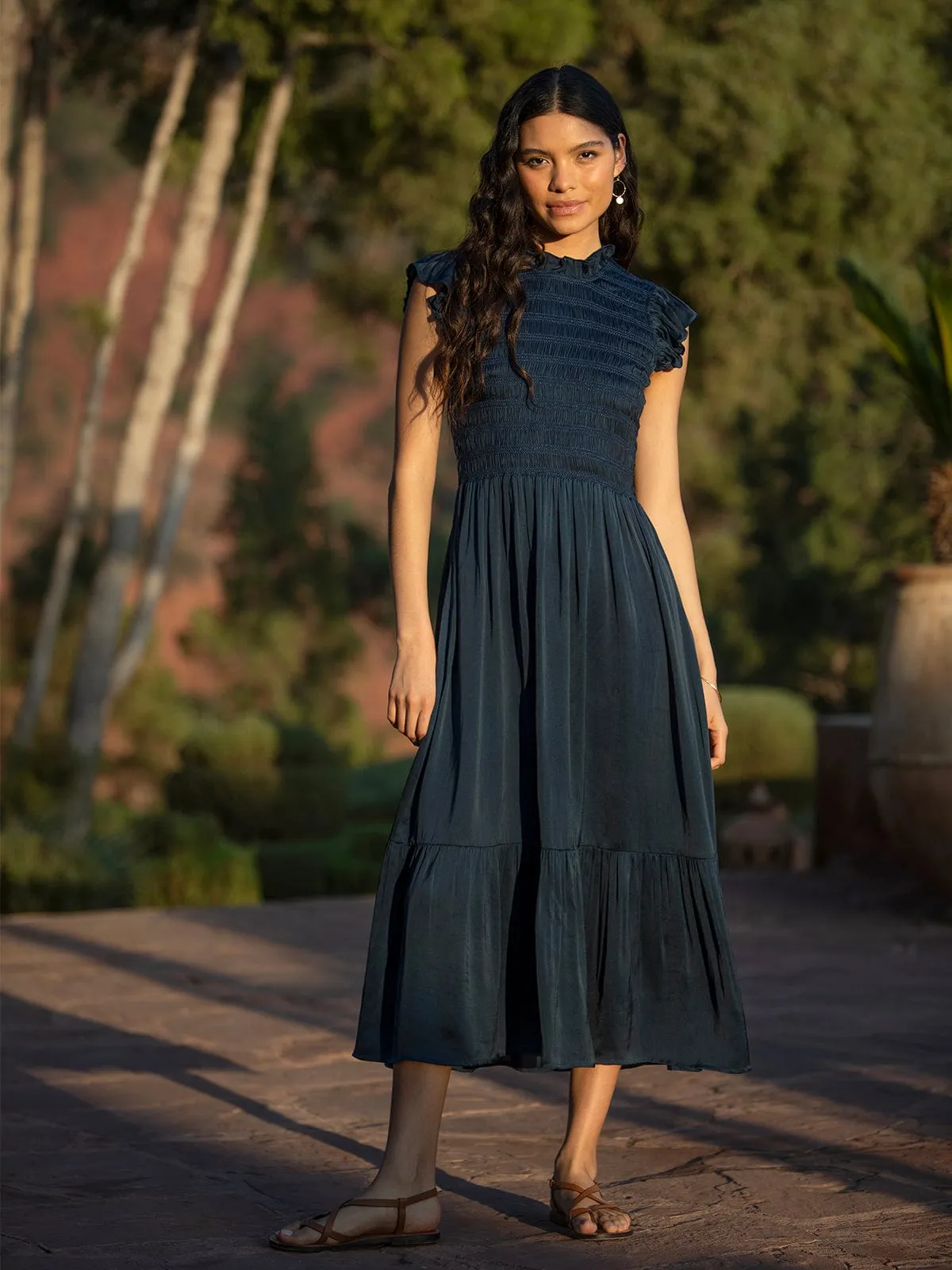 Freda Satin Dress - Navy sold by iris