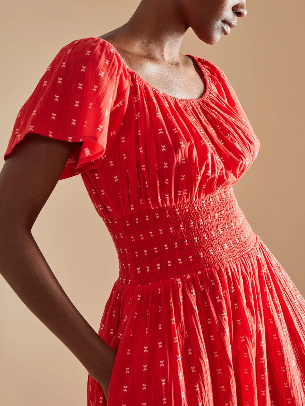 Rakeb Smocked Waist Dress - Red sold by iris product image thumbnail 4
