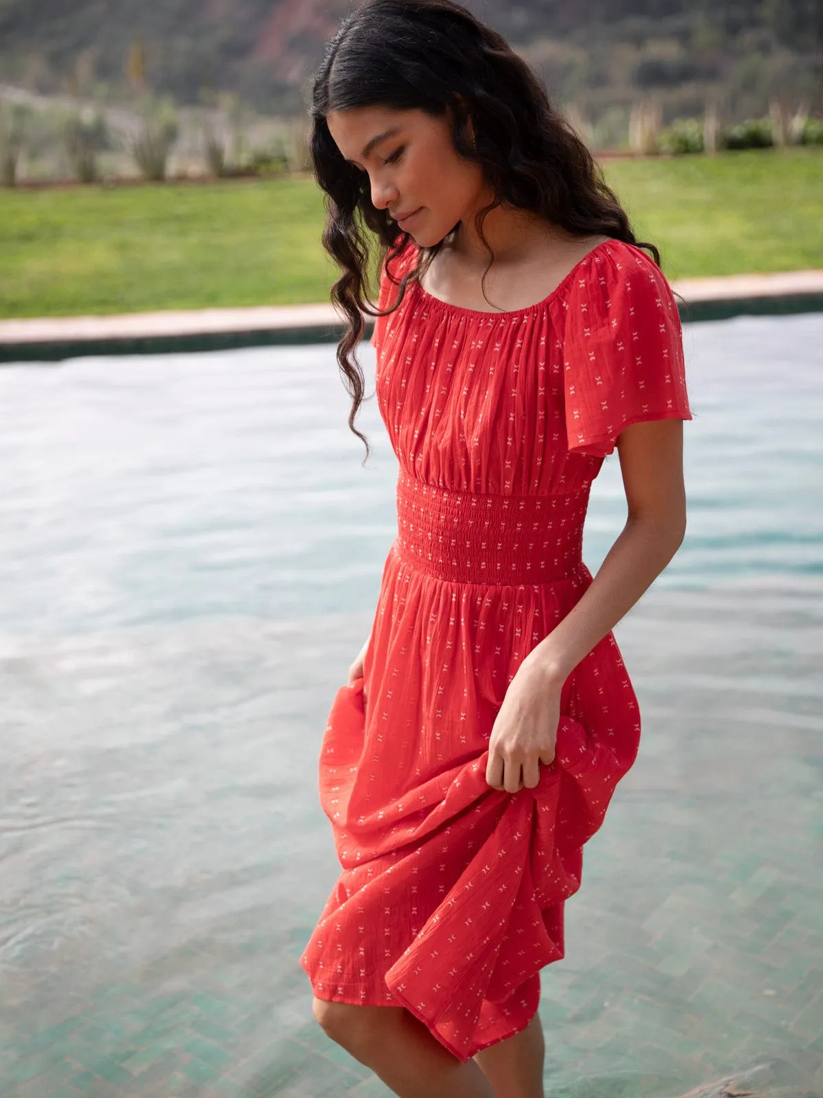 Rakeb Smocked Waist Dress - Red sold by iris product image thumbnail 2