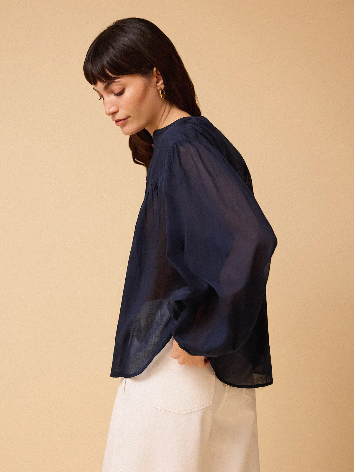 Lola Sheer Voile Blouse - Navy sold by iris product image thumbnail 3