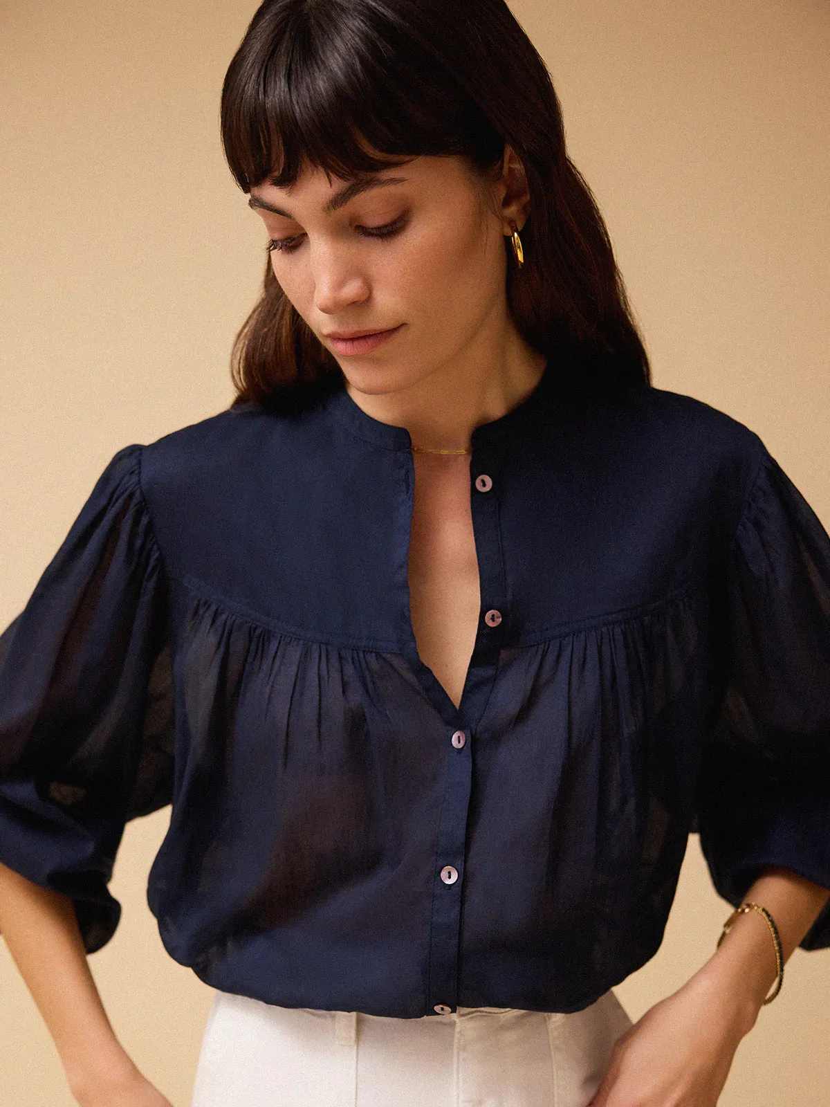 Lola Sheer Voile Blouse - Navy sold by iris product image thumbnail 4