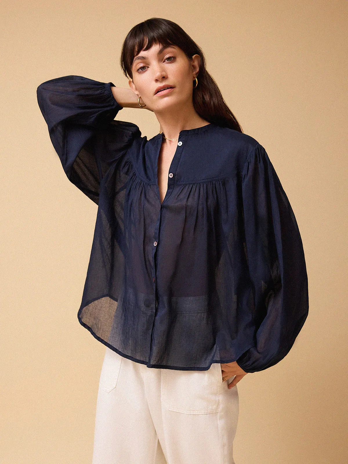 Lola Sheer Voile Blouse - Navy sold by iris