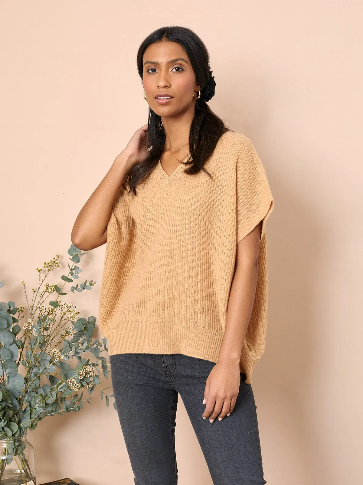 Dalia V Neck Sleeveless Jumper – Camel sold by iris product image thumbnail 4