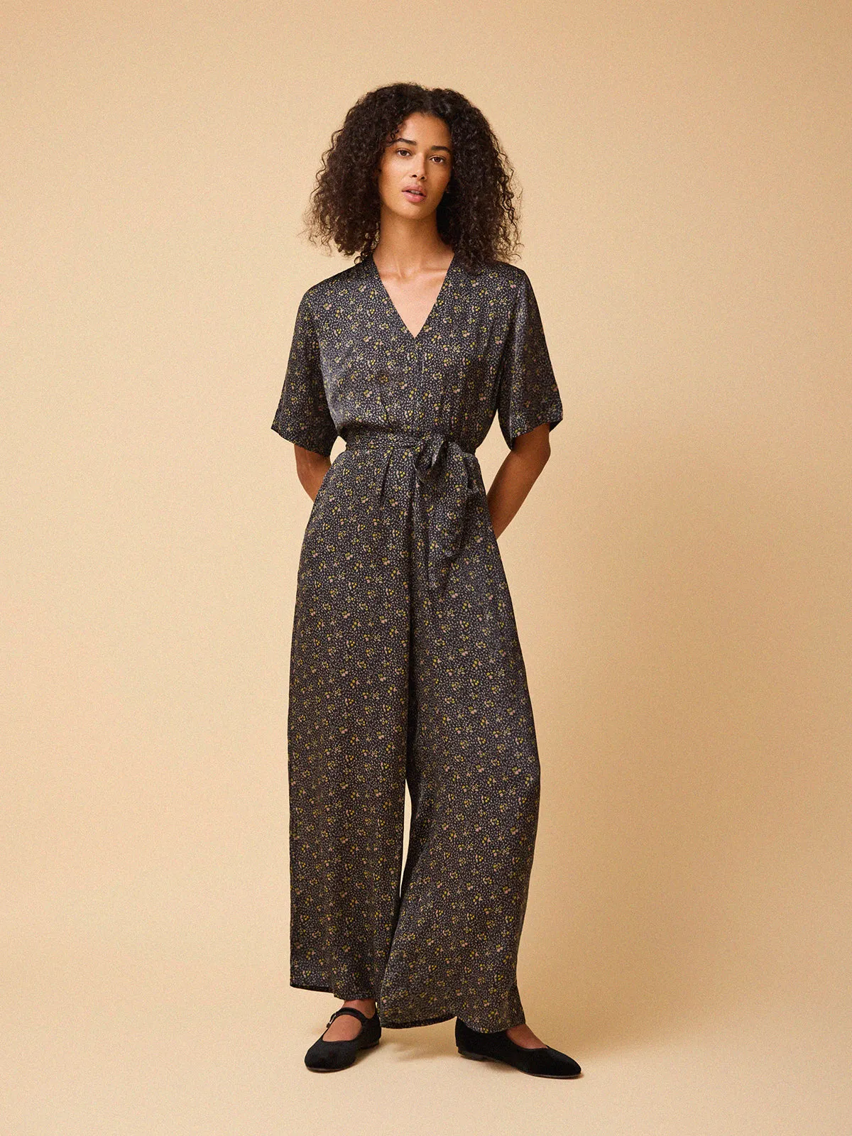 Robin Satin Jumpsuit – Black sold by iris