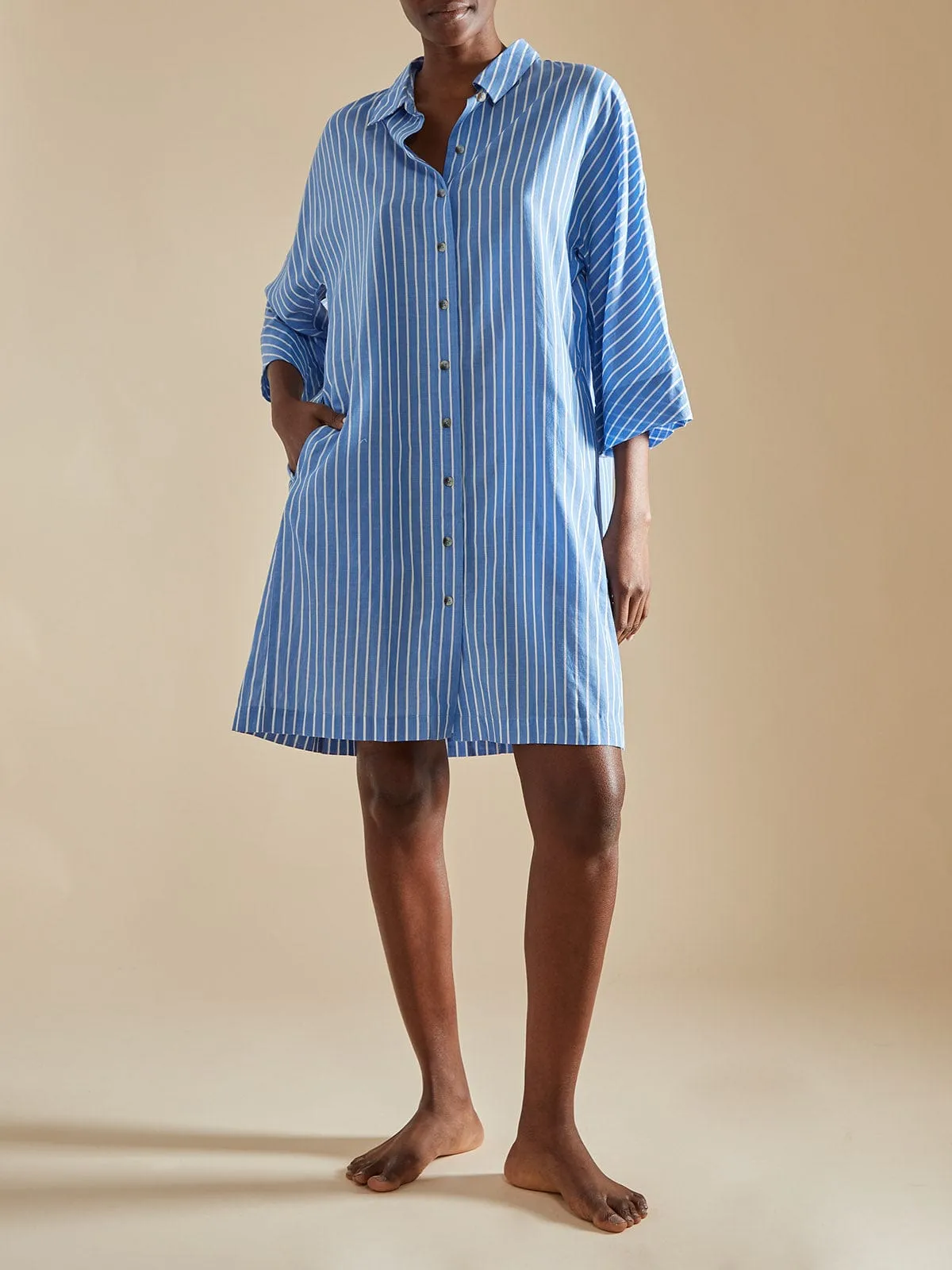Roller Stripe Shirt Dress - Blue and White sold by iris product image thumbnail 2