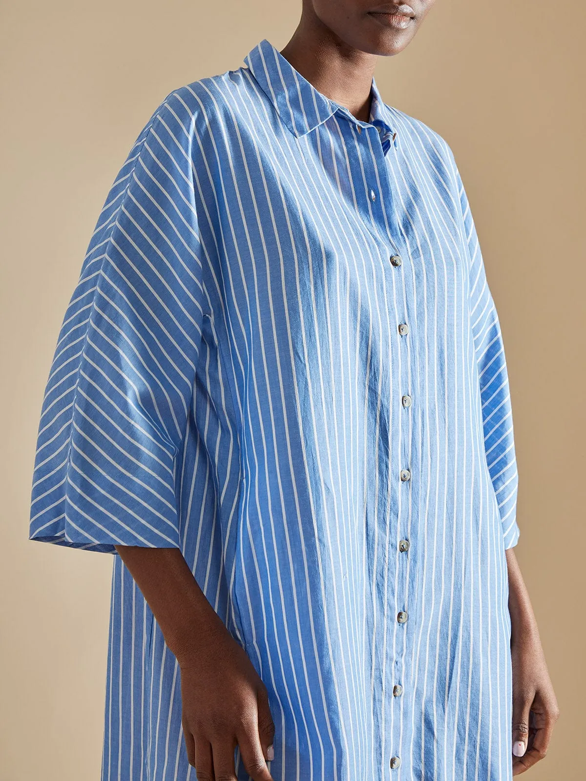 Roller Stripe Shirt Dress - Blue and White sold by iris product image thumbnail 3