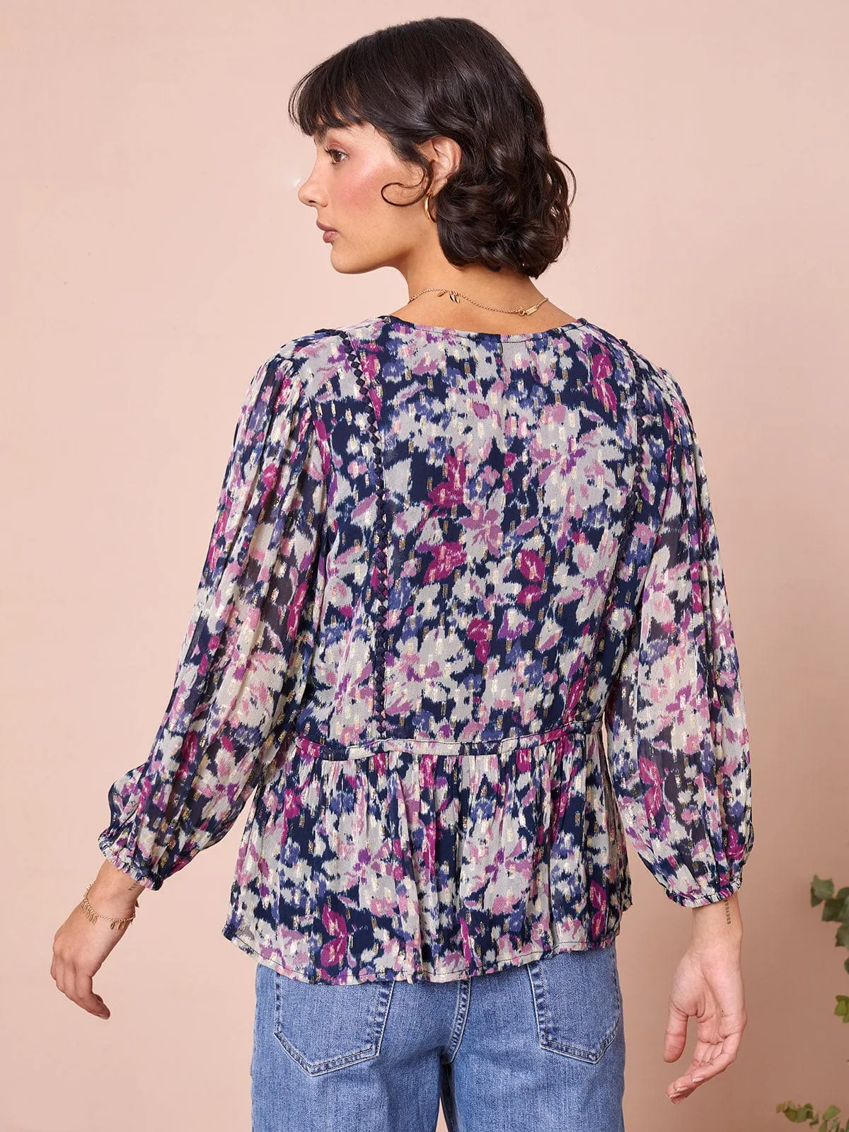 Jessie Floral-Print Metallic-Thread Georgette Blouse sold by iris product image thumbnail 2