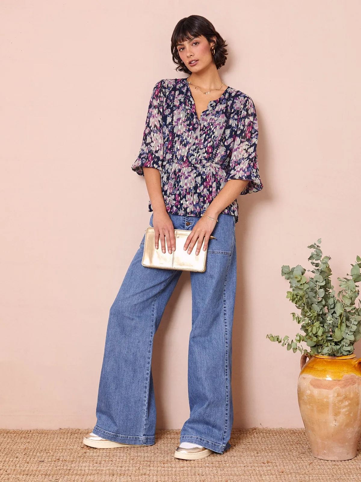 Jessie Floral-Print Metallic-Thread Georgette Blouse sold by iris product image thumbnail 4