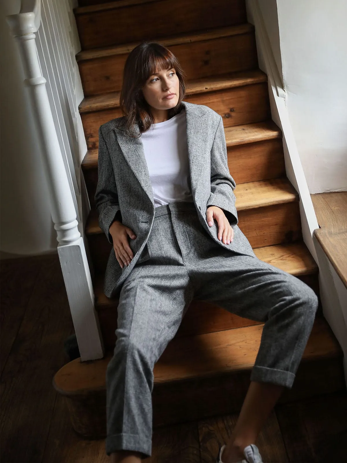 Sutton Tapered Check Trouser- Grey sold by iris product image thumbnail 3