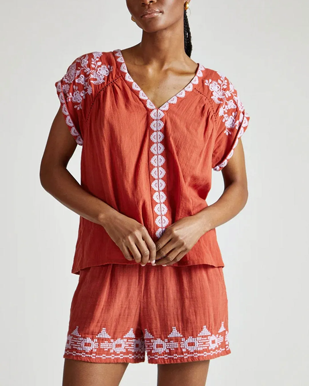 Luna Embroidered Top - Rust sold by iris product image thumbnail 2
