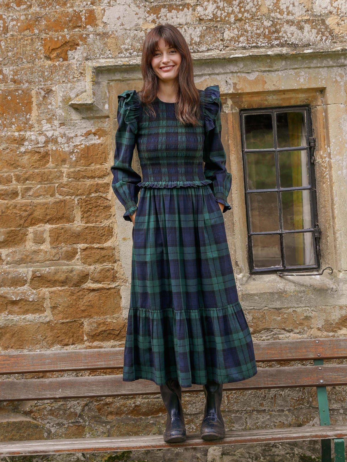 Freya Tartan Dress- Green & Navy sold by iris