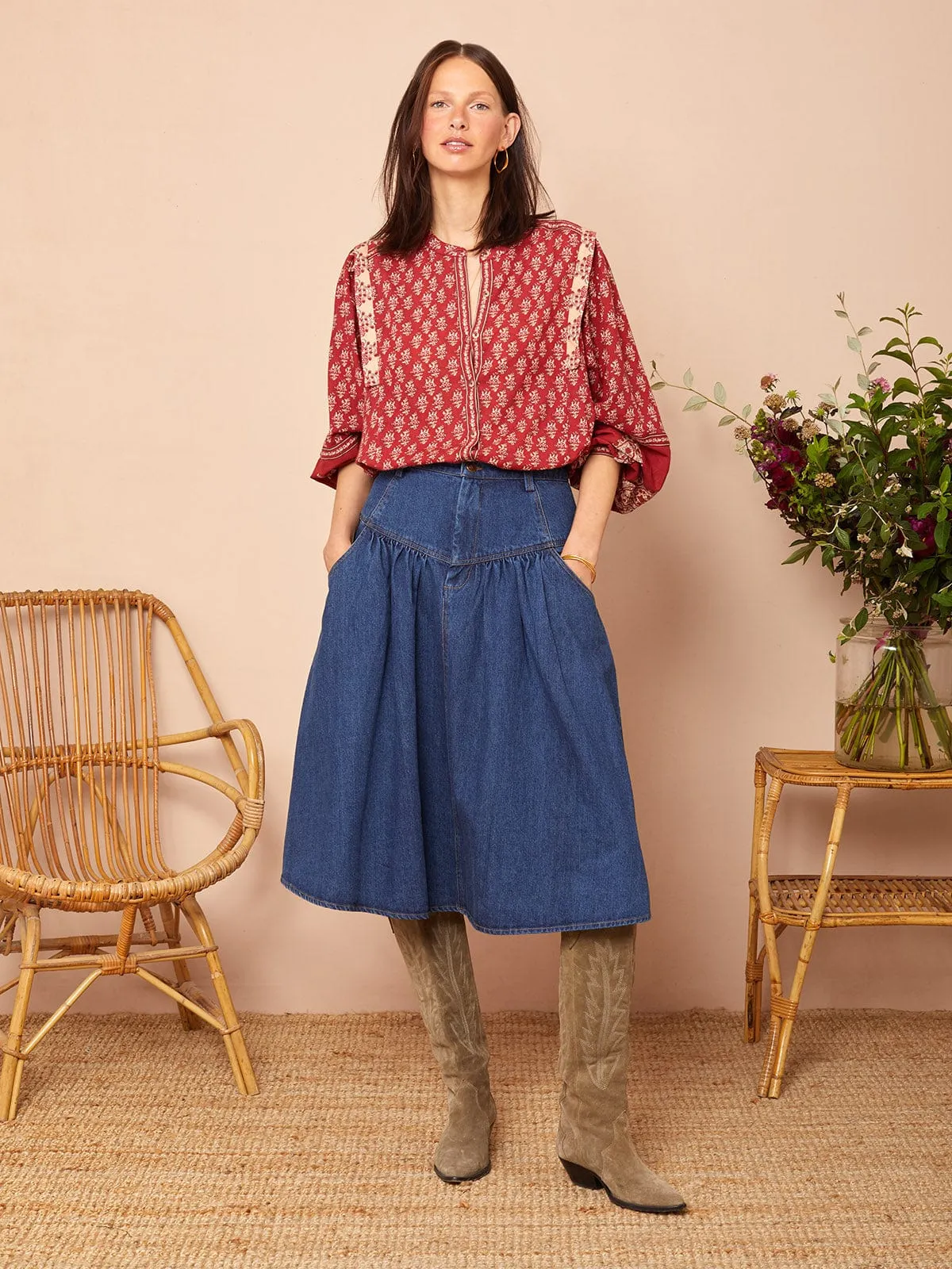 Rhea Button Front Blouse- Moroccan Border Print Red sold by iris product image thumbnail 4