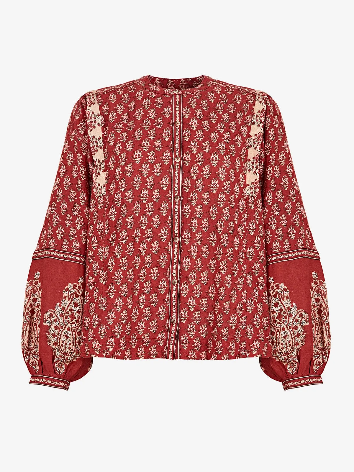 Rhea Button Front Blouse- Moroccan Border Print Red sold by iris product image thumbnail 5
