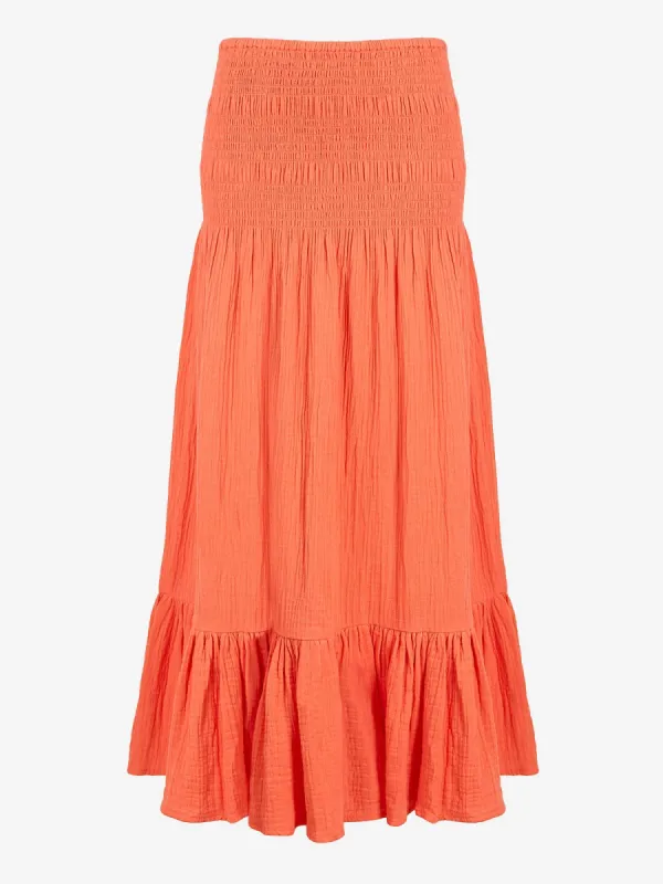 Torin Smocked Midi Skirt - Coral made by iris