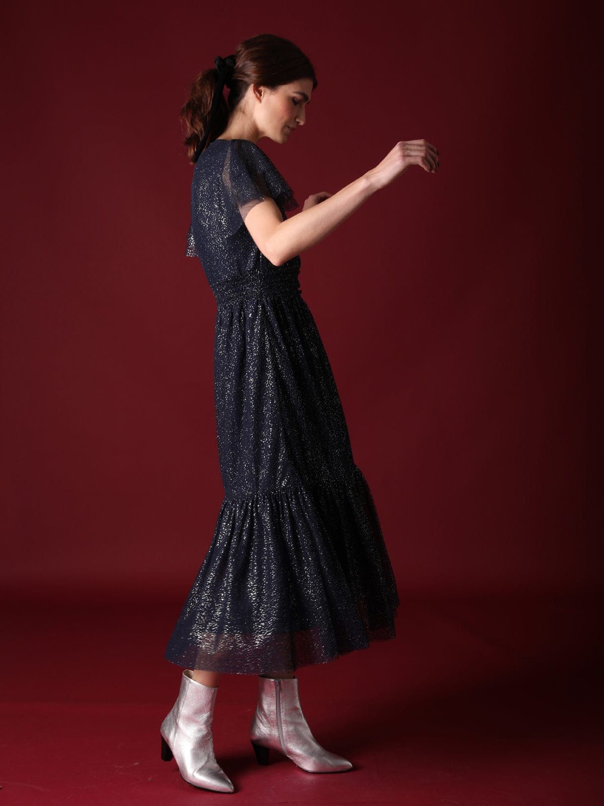 Tia Navy Mesh Midi Dress sold by iris product image thumbnail 3