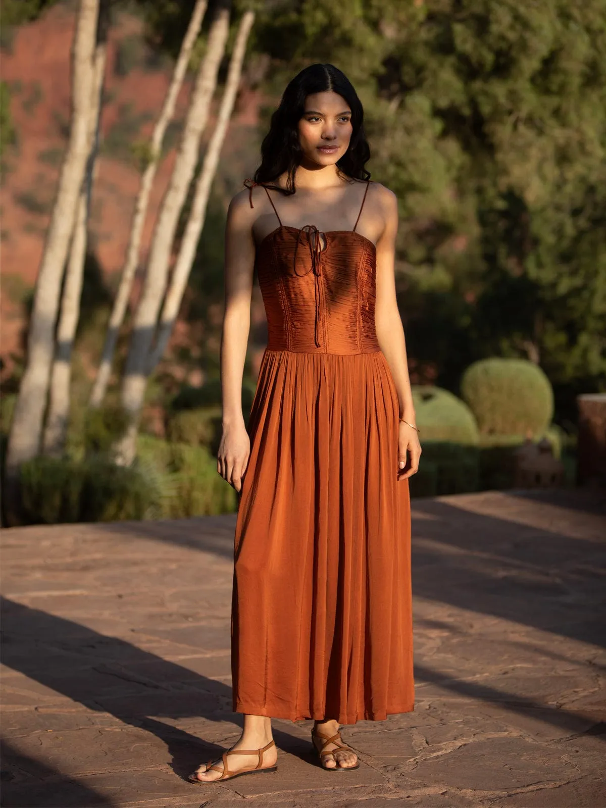 Hera Ruched Satin Dress – Cinnamon sold by iris