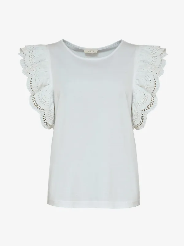Mila Frill Jersey Top- White made by iris