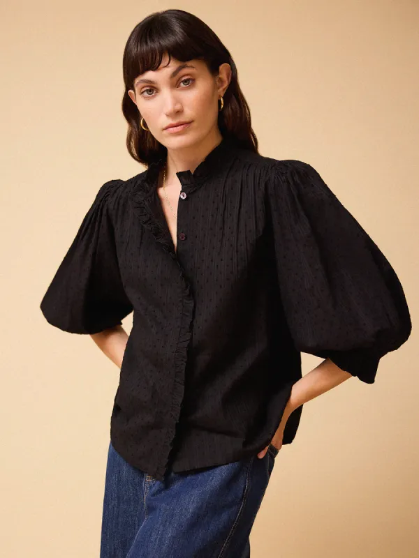 Frankie Ruffle Blouse- Black sold by iris