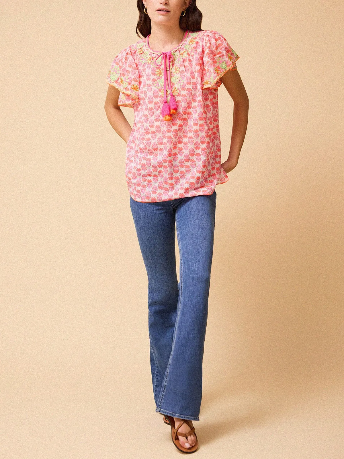 Frill Short Sleeve Blouse - Fuchsia sold by iris product image thumbnail 2