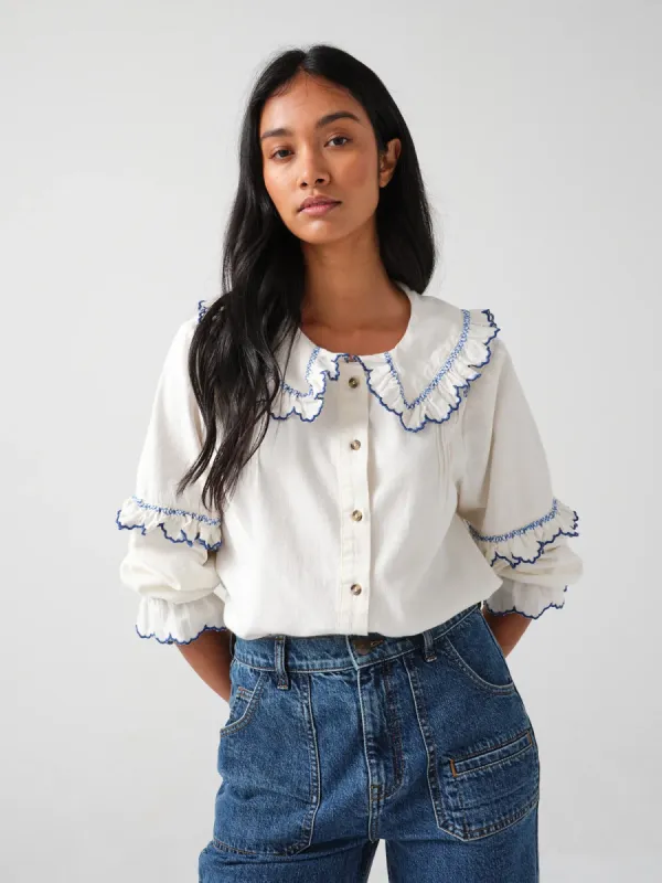 Phoebe Collar Blouse - Ecru made by iris