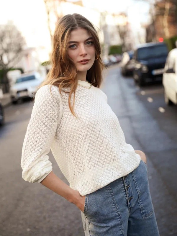 Camilla Lace stich jumper Cream sold by iris
