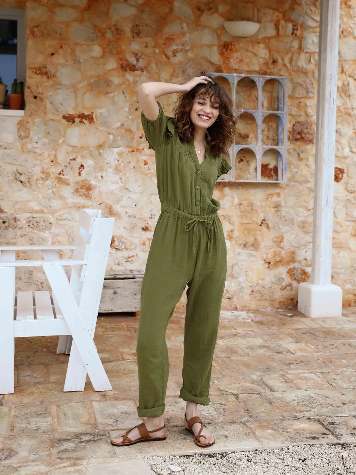 Marlowe Frill Jumpsuit Khaki sold by iris product image thumbnail 3