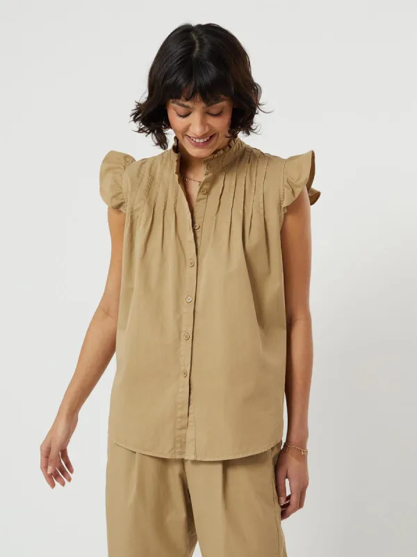 Rocco Frill Sleeve Camel Blouse made by iris
