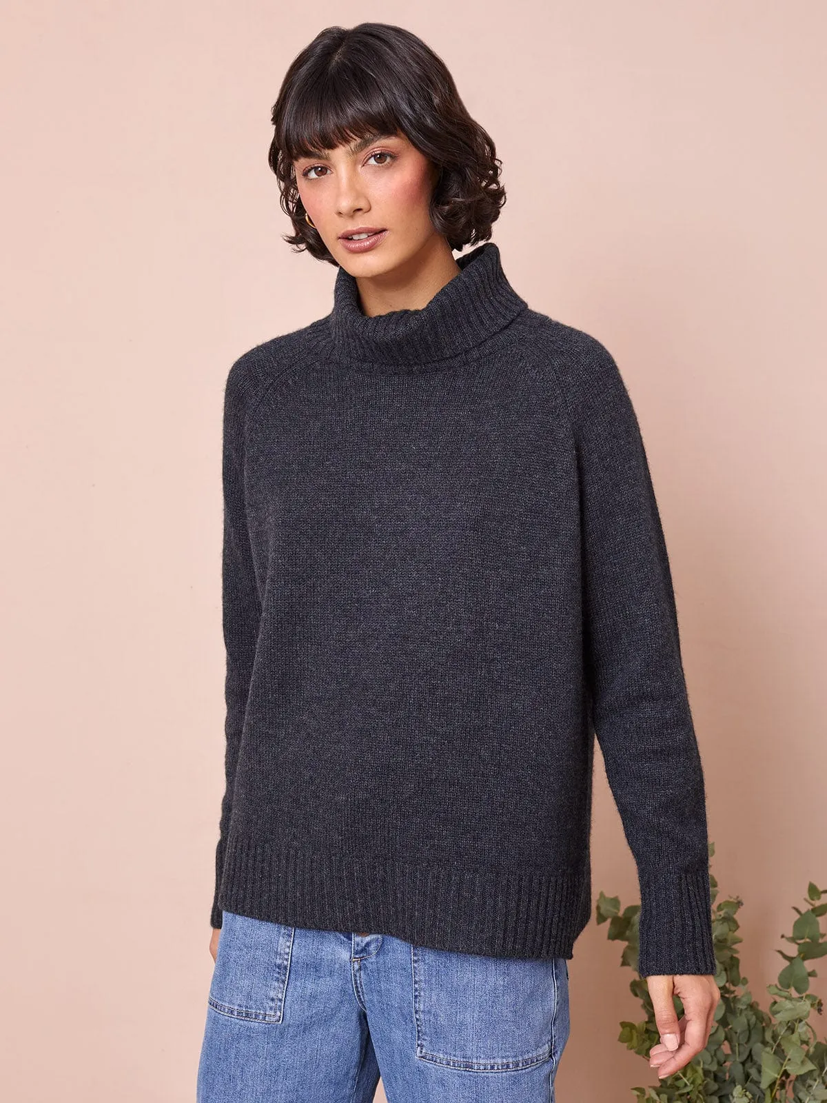 Ulla Roll Neck Cashmere Blend Jumper- Charcoal sold by iris