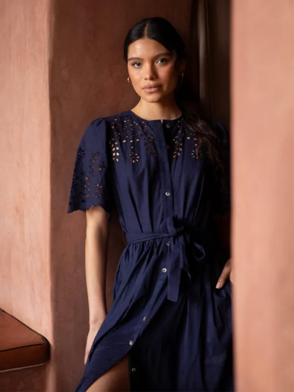 Margot Broderie Anglaise Dress – Navy sold by iris