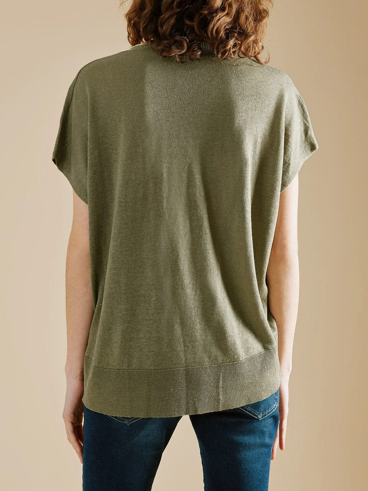 Elsie Linen V Neck Top- Khaki sold by iris product image thumbnail 4