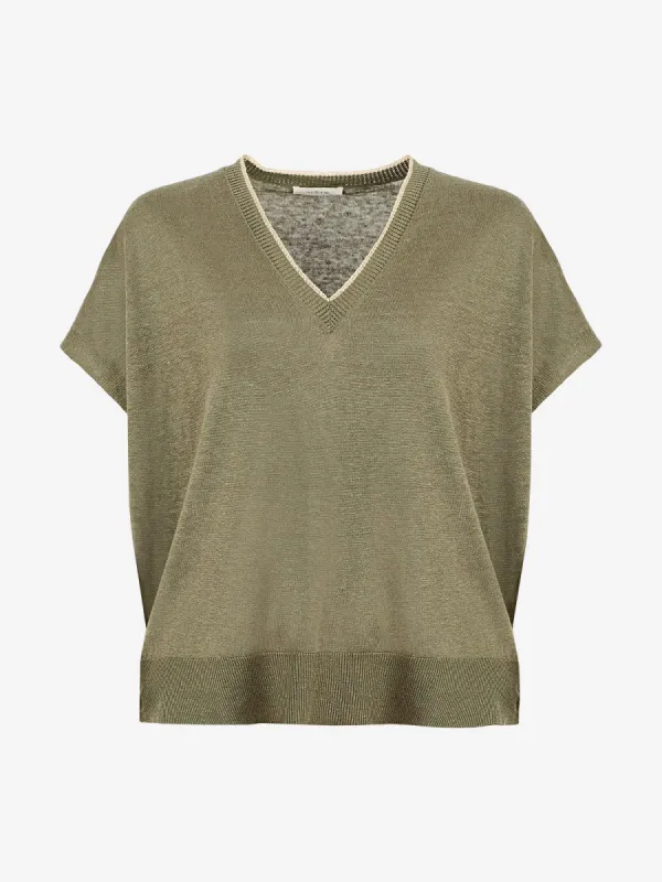 Elsie Linen V Neck Top- Khaki sold by iris