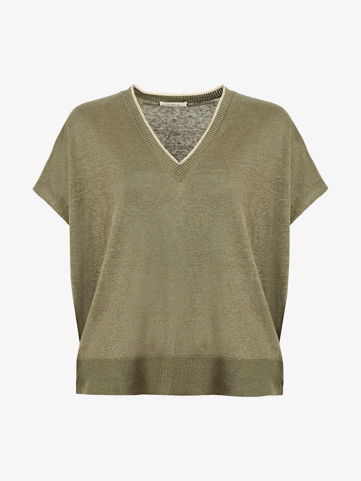 Elsie Linen V Neck Top- Khaki sold by iris